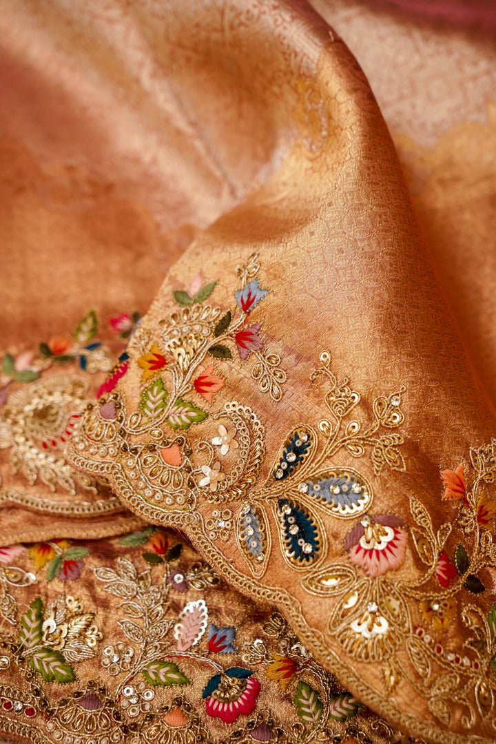 Pastel Pink Bridal Meenakari Glow Designer Tissue Silk Saree View 7