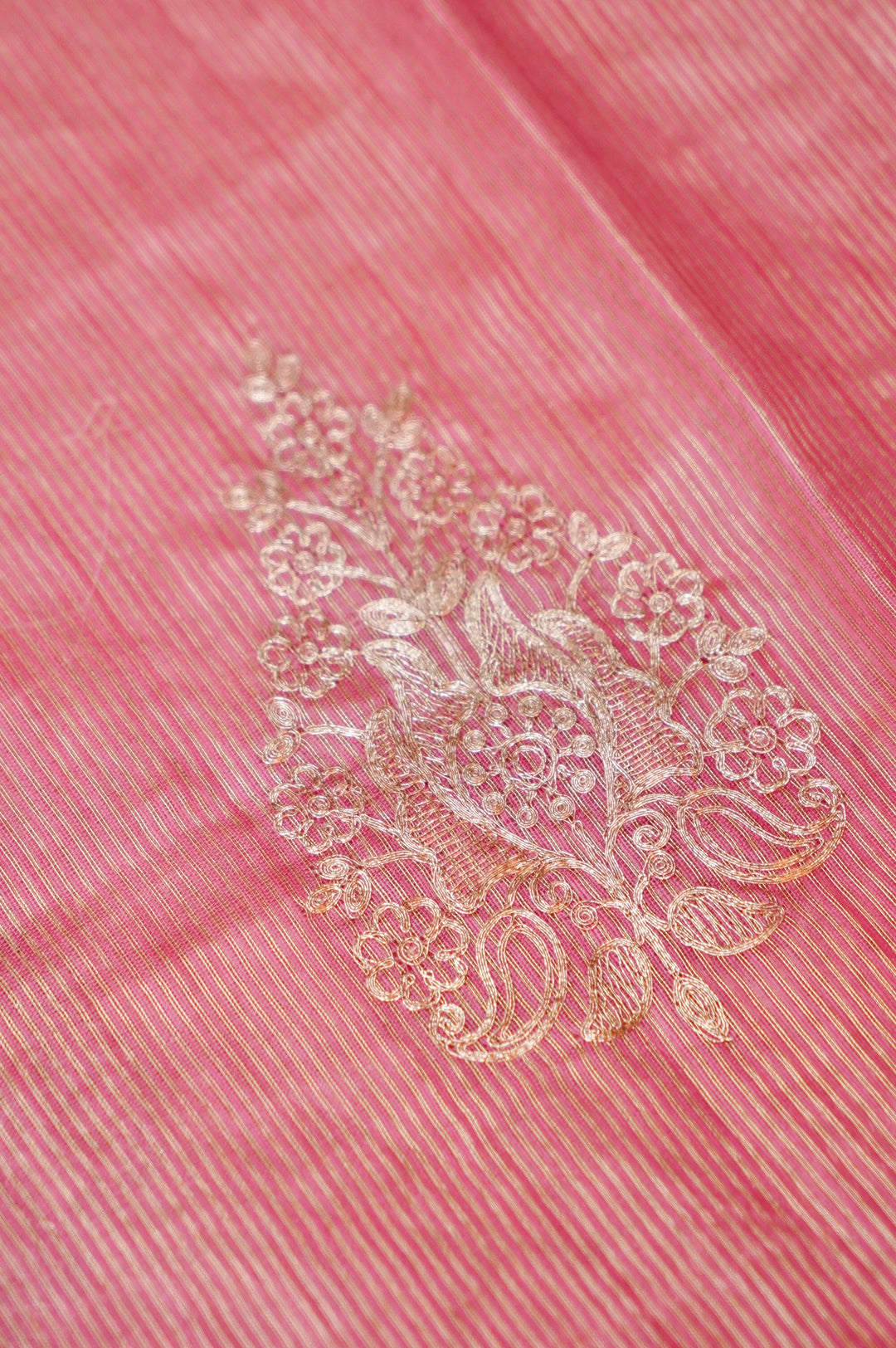 Unstitched Pink Pure Chanderi Tissue Suit Set with Zardozi work
