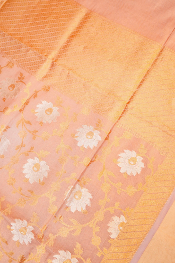Rose Gold Handloom Pure Banarasi Katan Tissue Silk Sonaroopa Saree