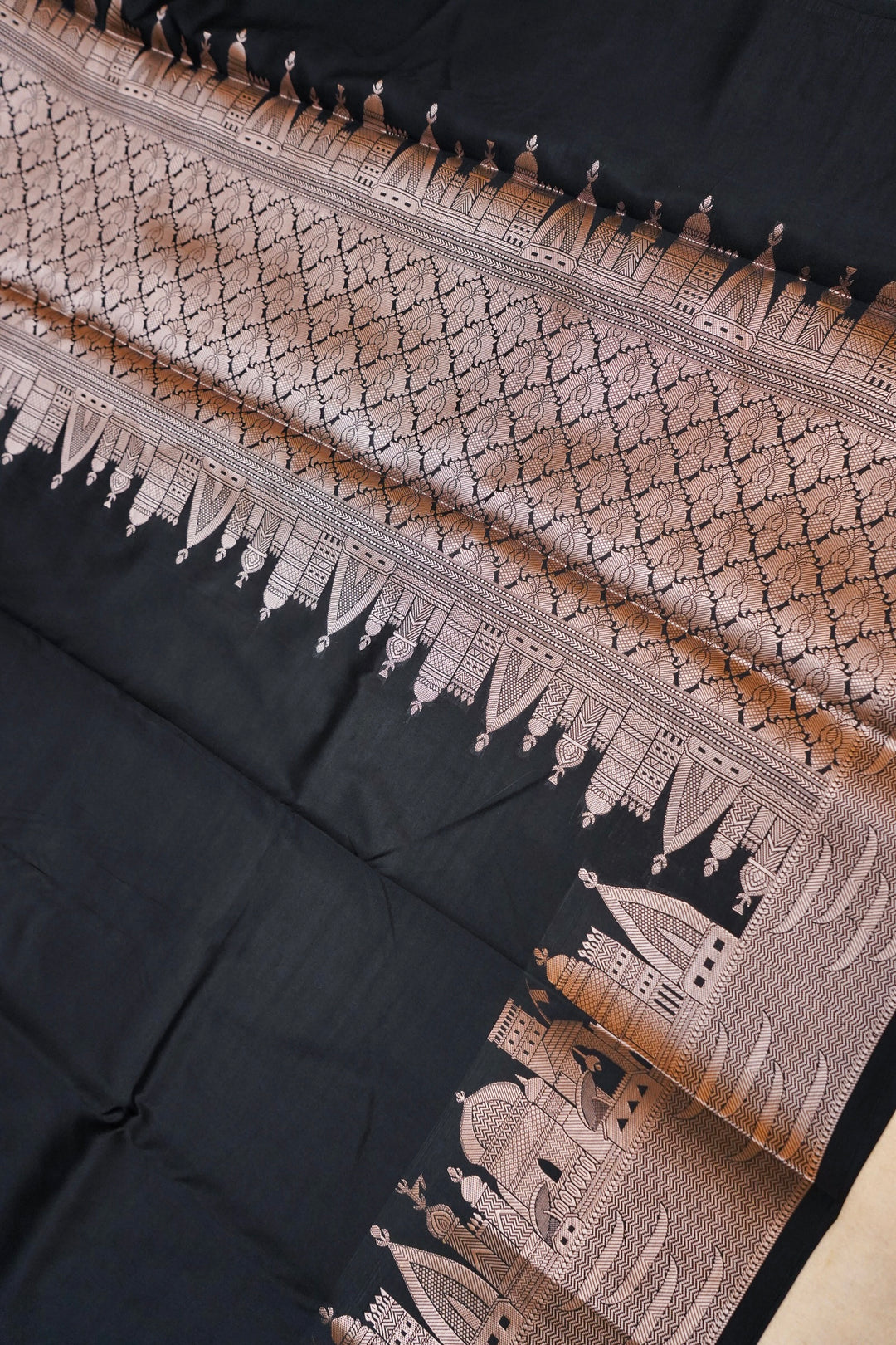 Midnight Heritage Black Modal Silk Banarasi Ghat Design Saree View 2