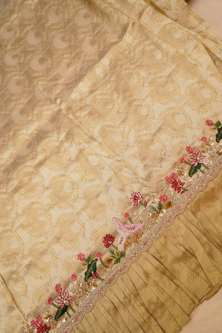 Beige Gold Lehenga Pattern Half Half Tissue Silk Meenakari Embroidery Saree View 10