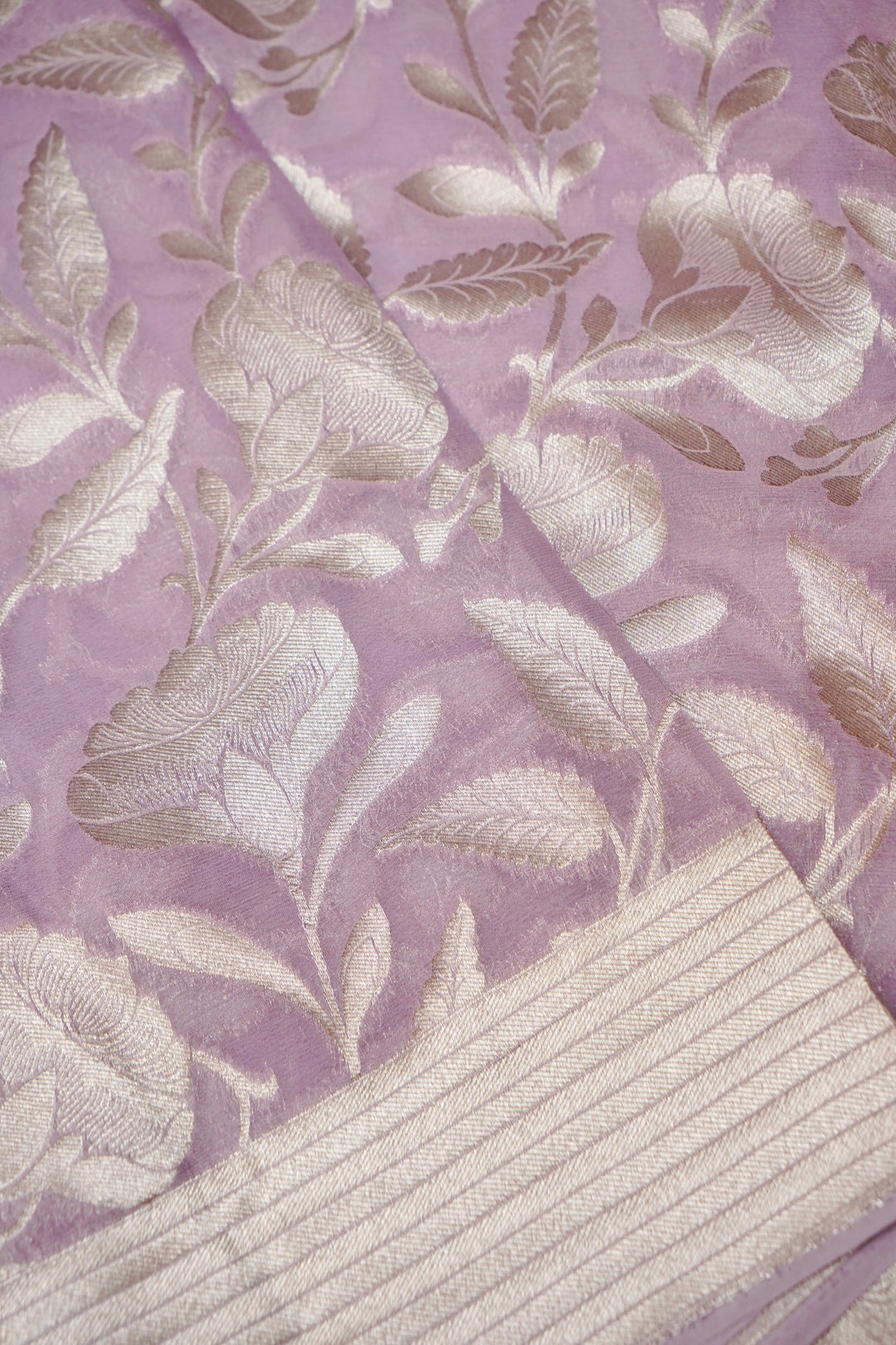 Lavender Pure Georgette Saree with Zari Weave Jangla Design