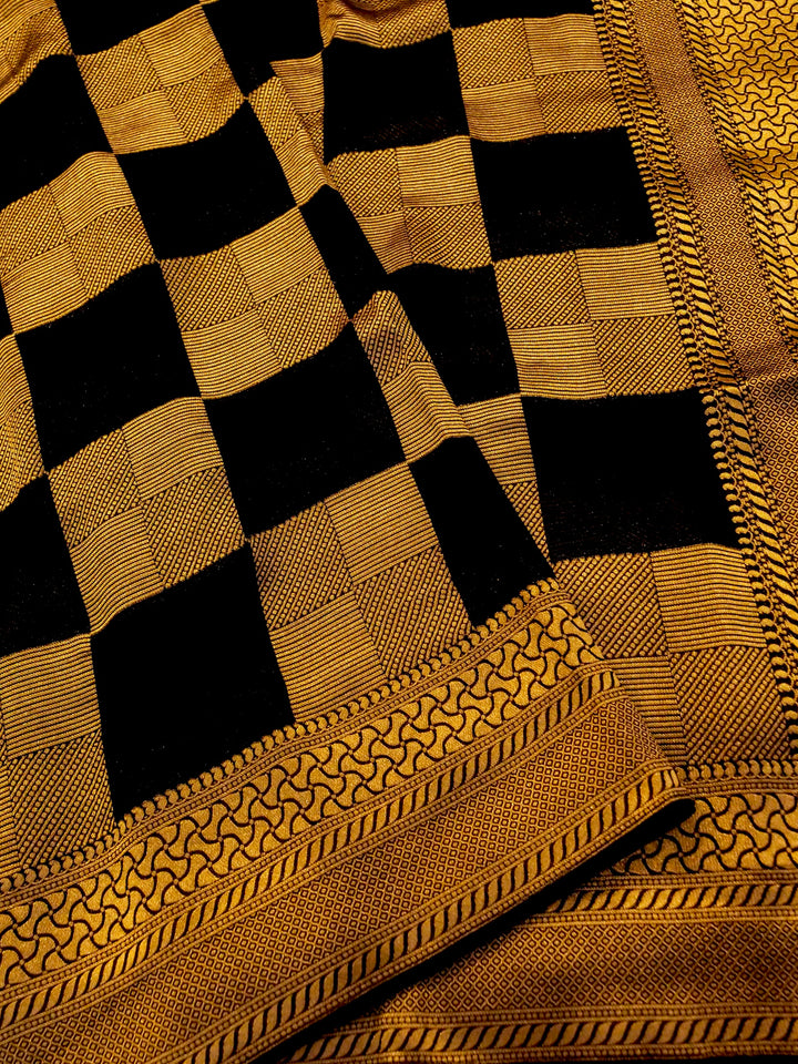 Luxury Navy Blue Banarasi Khaddi Georgette Saree with Exquisite Zari Weave Checks