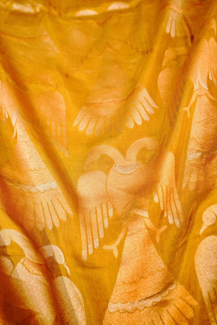 Radiant Mustard Yellow Haldi Nita Ambani Inspired Munga Crepe Saree