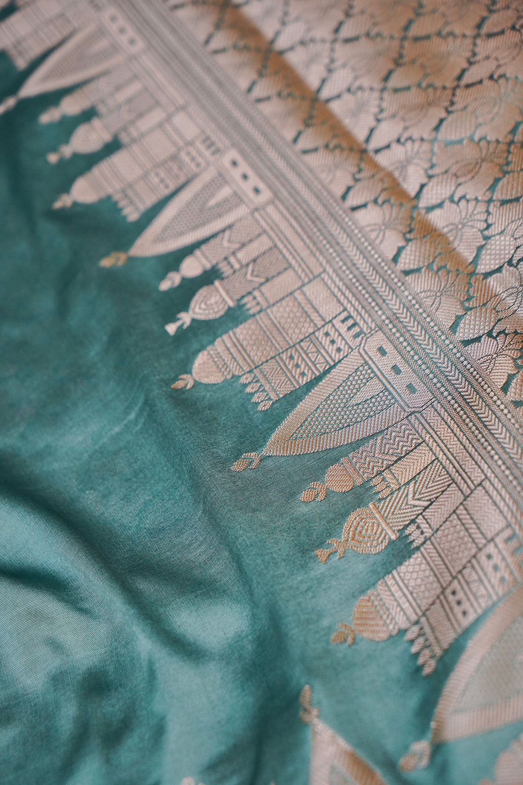 Blue Haze Cadet Blue Banarasi Modal Silk Saree View 5