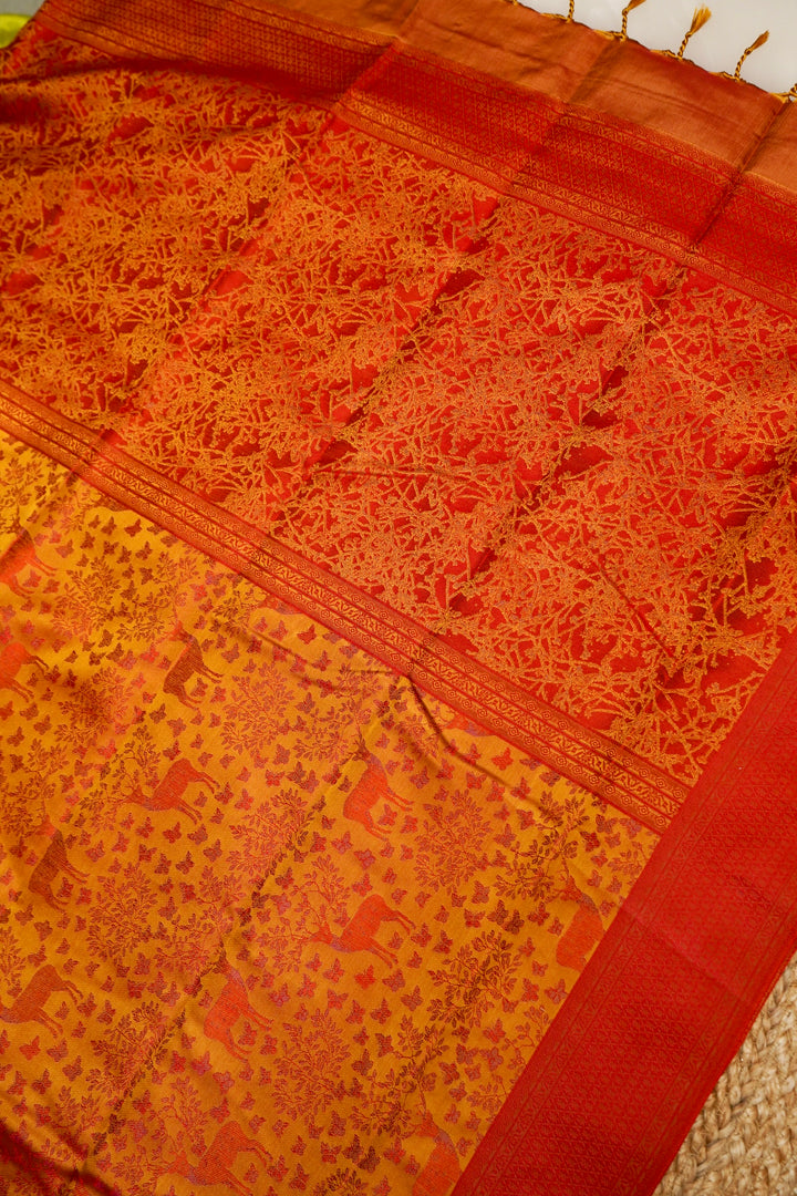 Haldi Special Mustard Yellow Handwoven Banarasi Pure Tanchoi Silk Saree