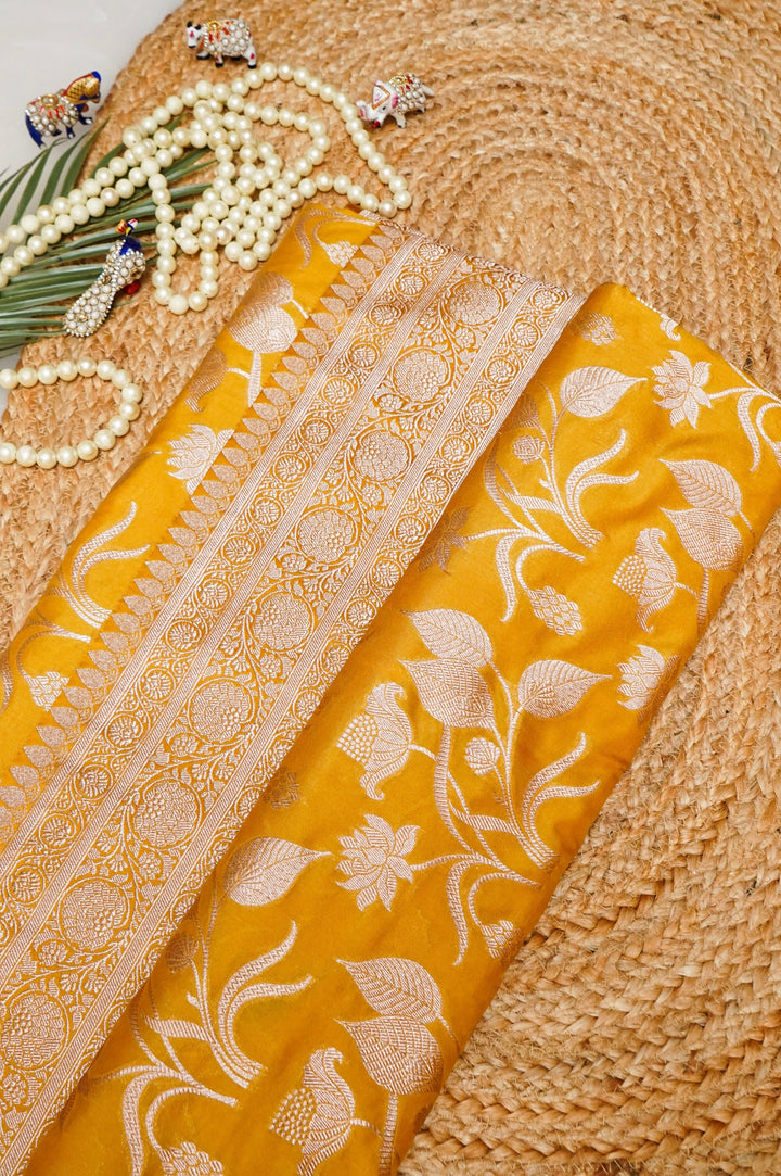 Yellow Haldi Wear Pure Banarasi Handloom Katan Silk Saree with Meenakari Pallu