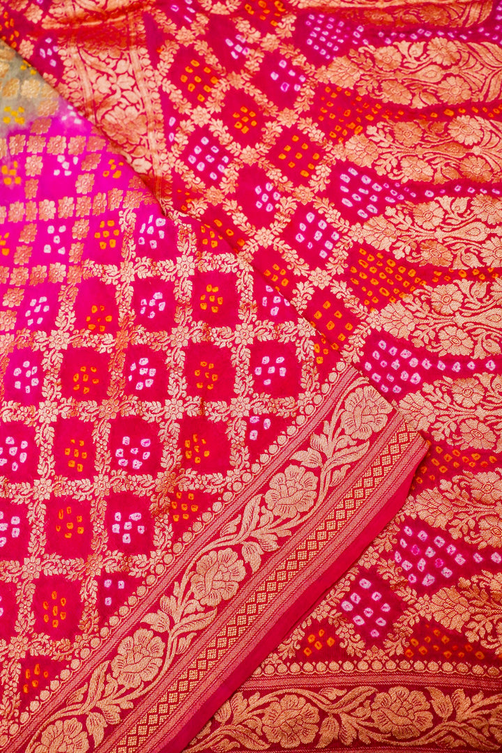 Handwoven Banarasi Pure Khaddi Georgette Bandhej Saree