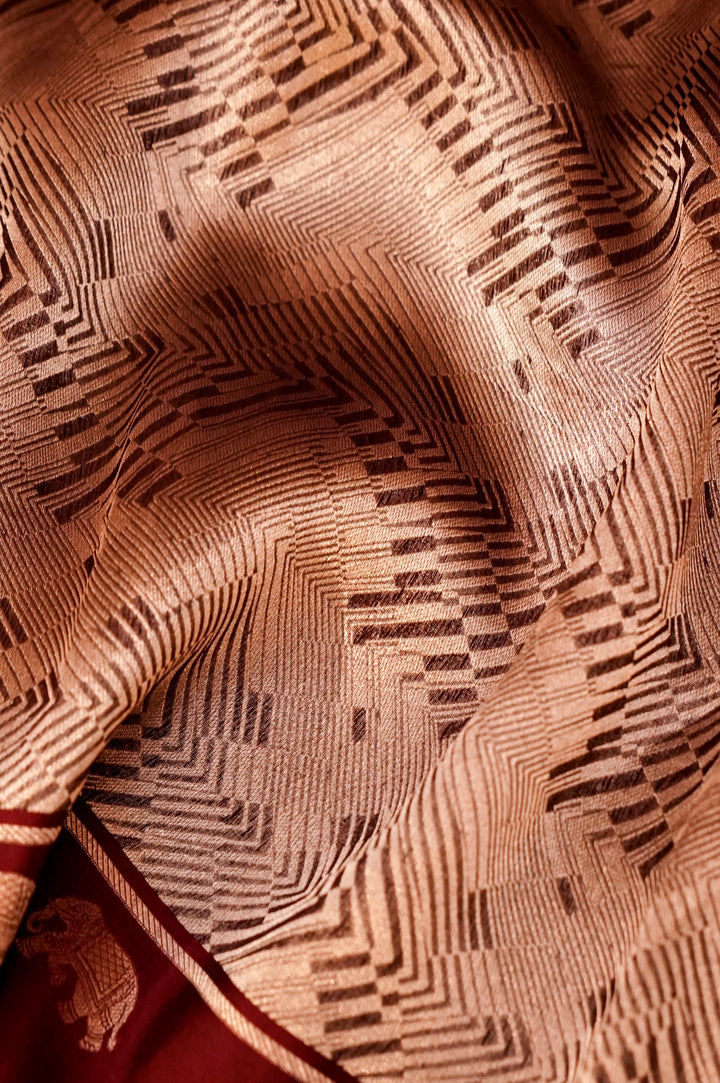 Earthly Elegance – Brown Pure Handloom Organza Silk Saree with Elephant Motif Border