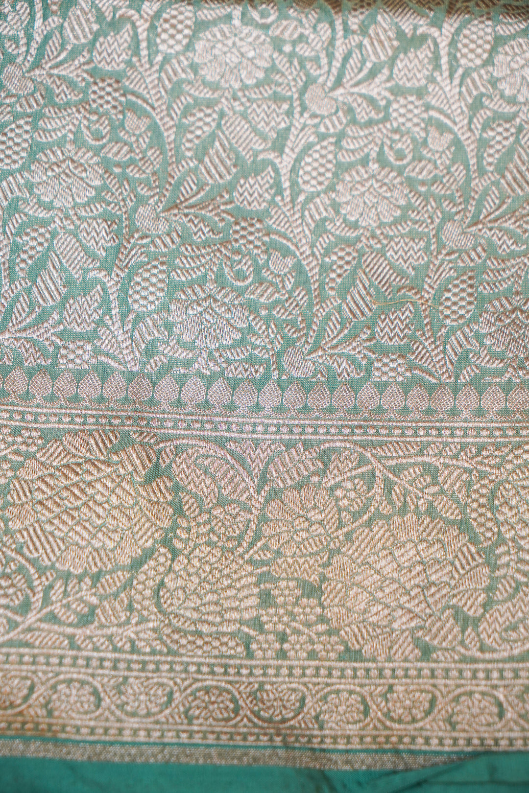 Handwoven Sea Green Pure Tissue Katan Silk Meenakari Jaal Saree