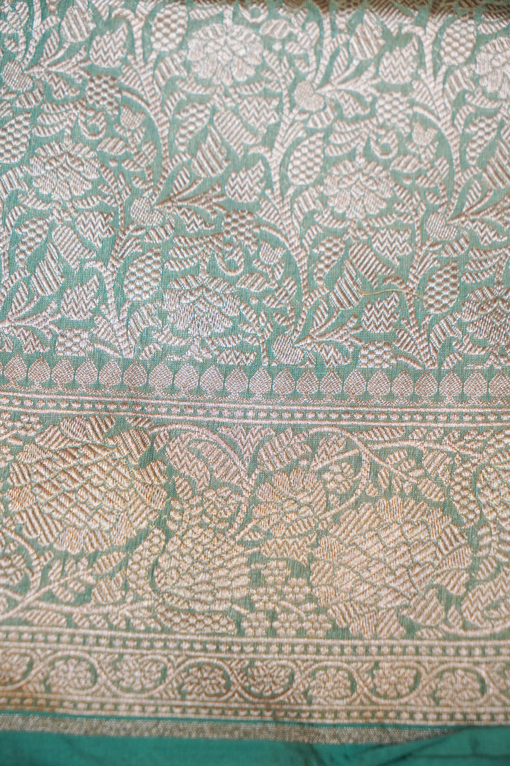 Handwoven Sea Green Pure Tissue Katan Silk Meenakari Jaal Saree