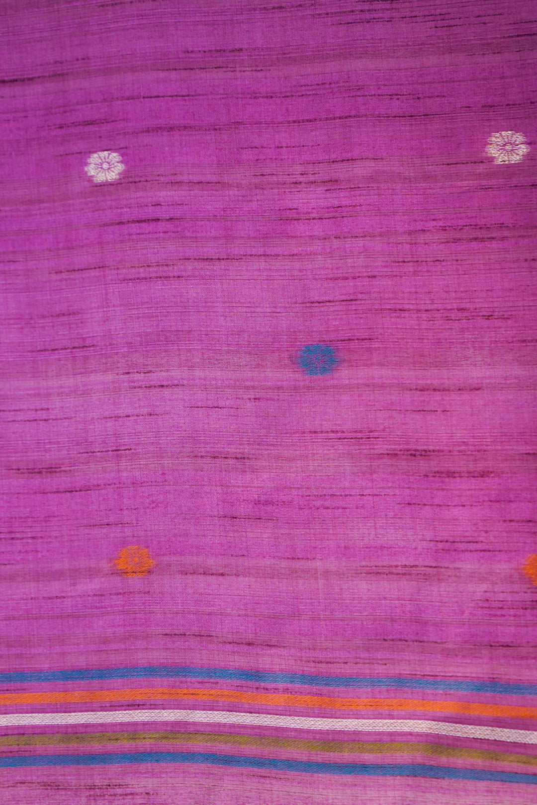 Cream Tussar Silk Saree with Meenakari Bootidar &amp; Purple Peacock Motif Pallu