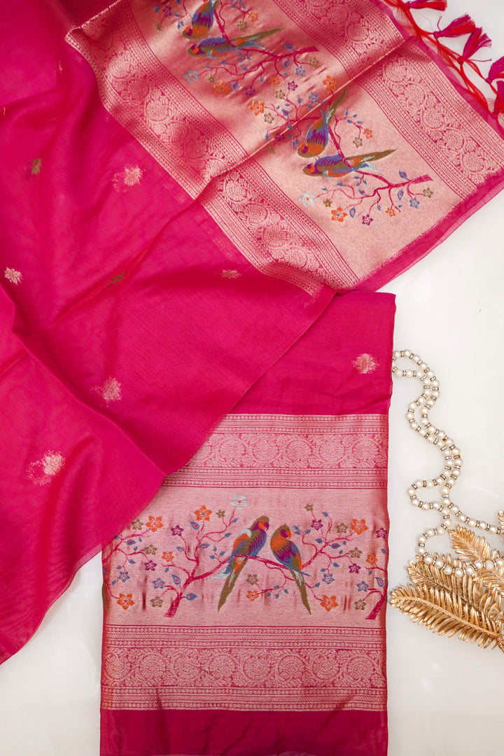 Blush Pink Meenakari Birds Cotton Silk Suit Set