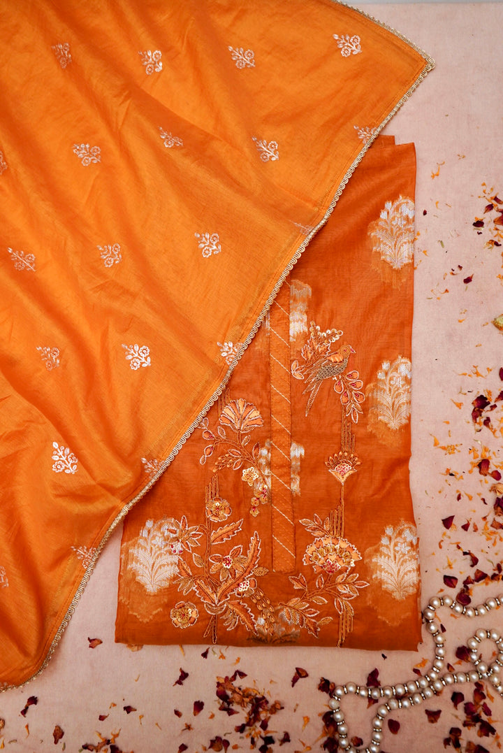 Mustard Pure Mul Silk Suit with Zardozi Embroidery and Pitta Zari Dupatta