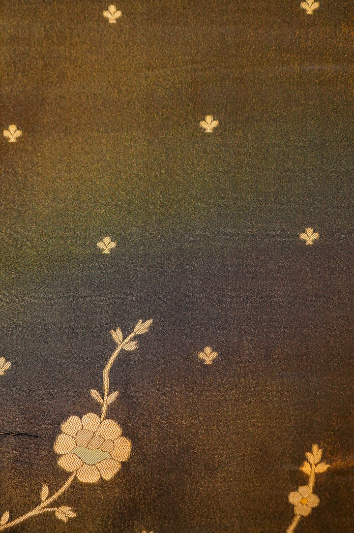 Dark Grey Banarasi Tissue Silk Saree with Meenakari Jangla Top and Elephant Motif Dupatta