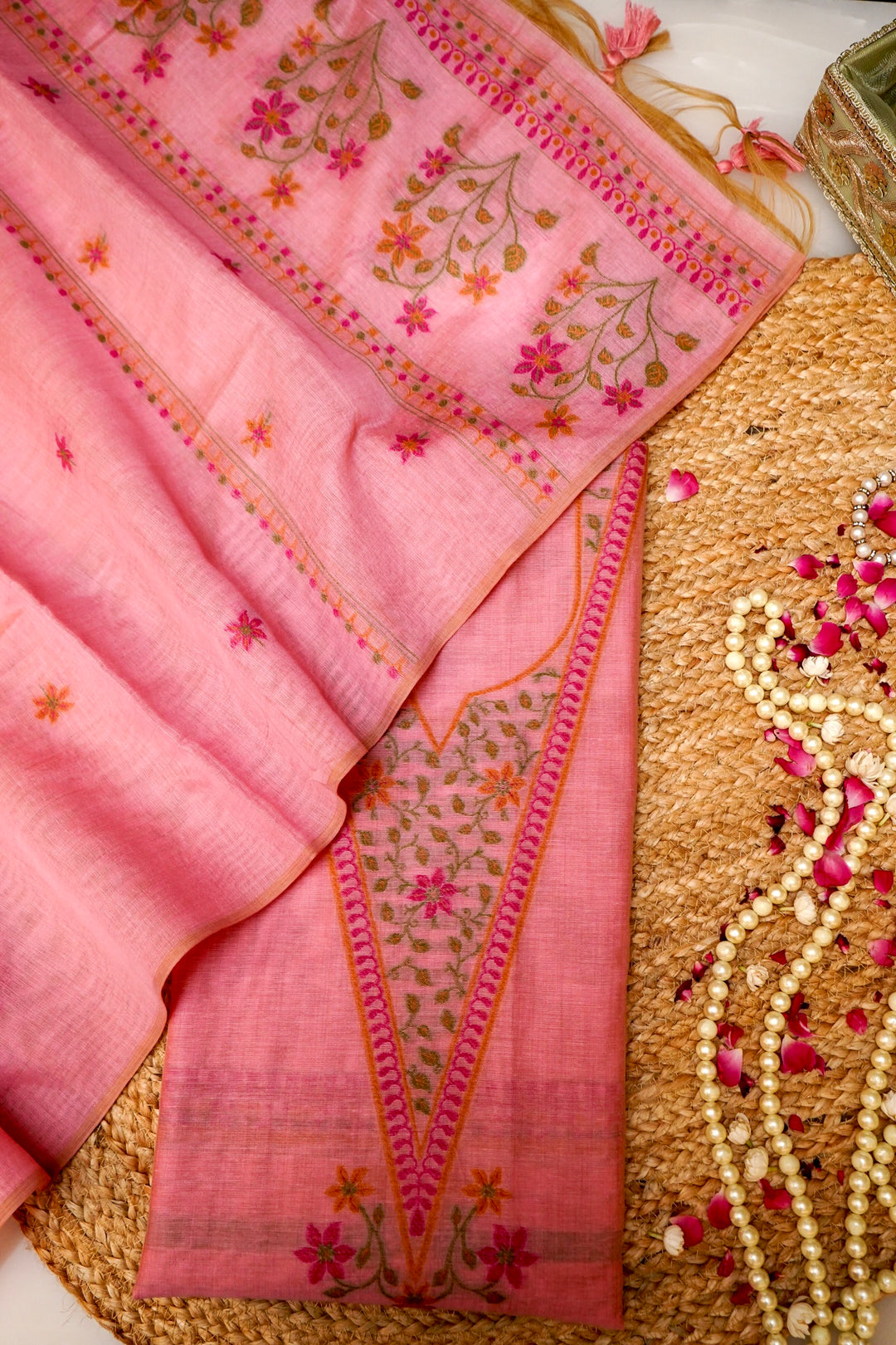 Blush Pink Floral Embroidered Unstitched Suit Set
