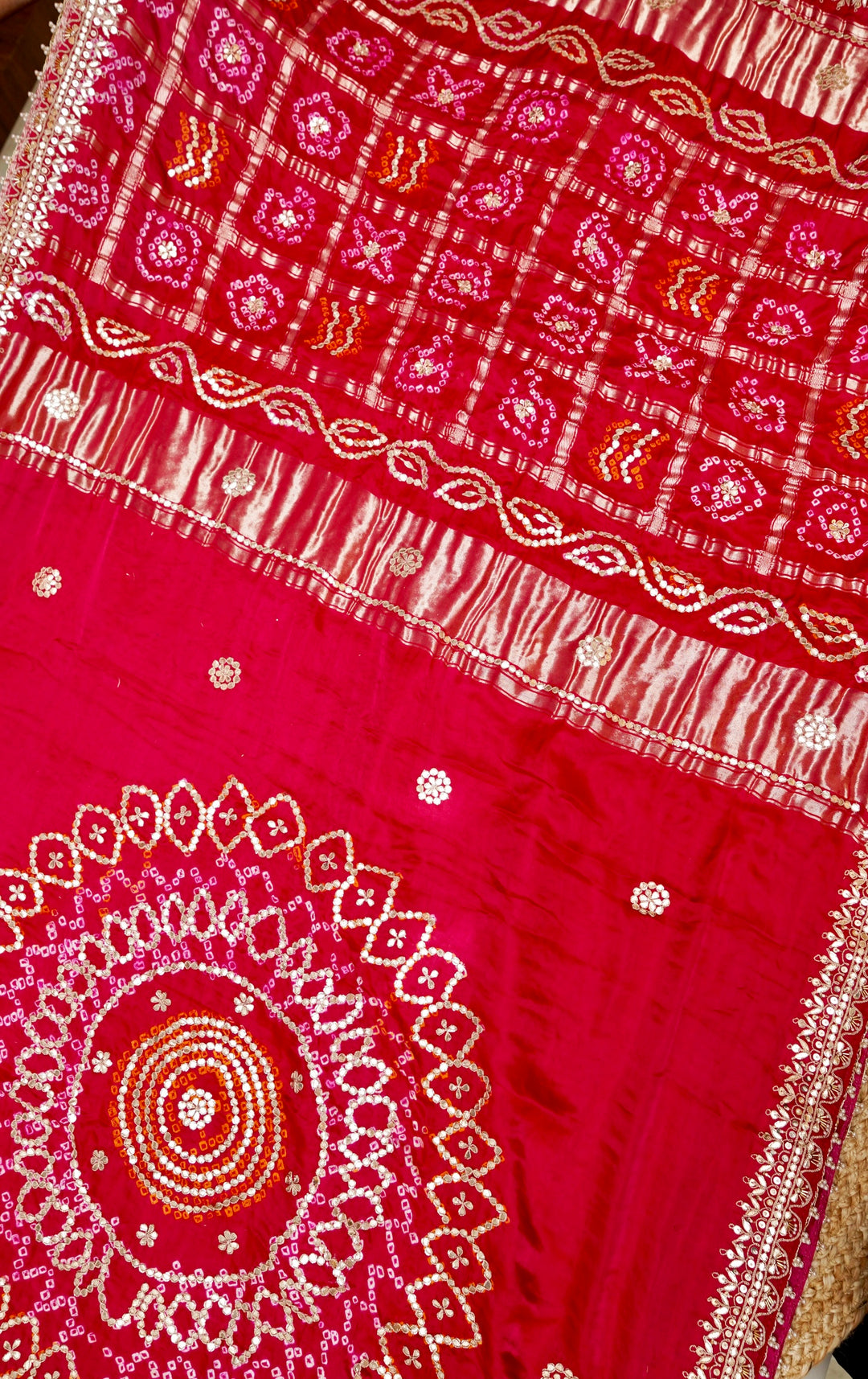 Pure Rani Pink Gajji Silk Gharchola Saree with Hand Embroidery