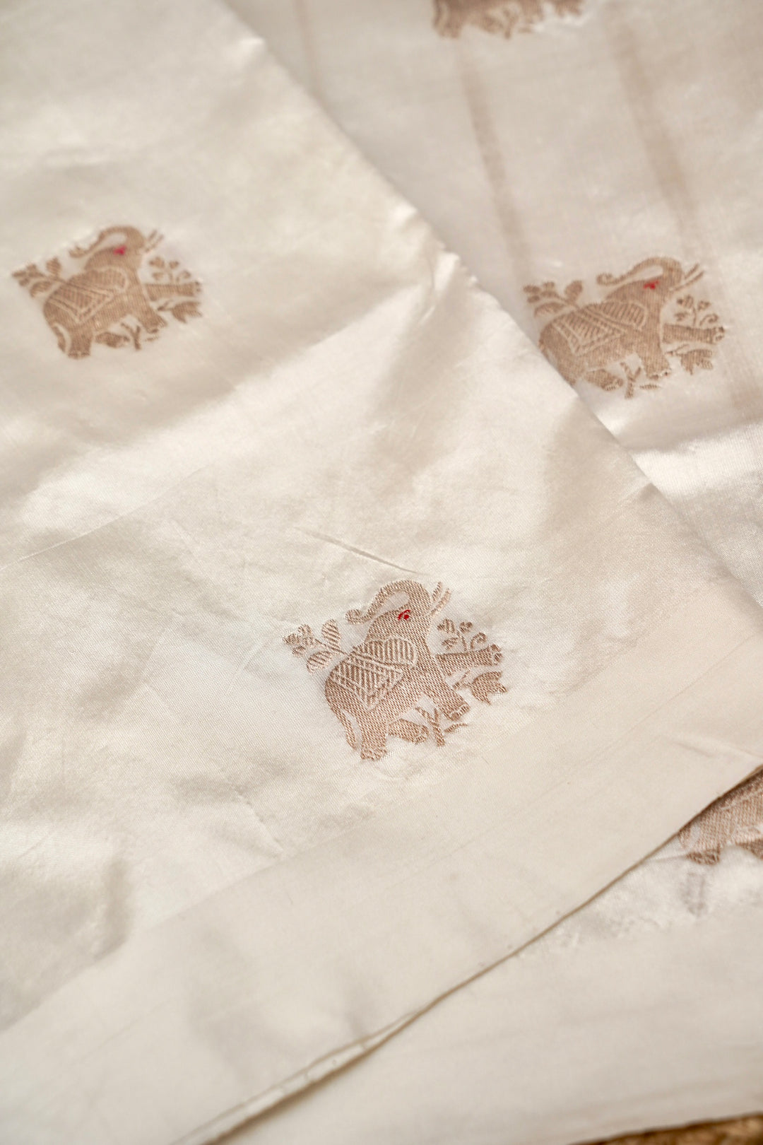 Handwoven Banarasi Pure Puna Silk Saree with Zari Woven Elephant Motifs