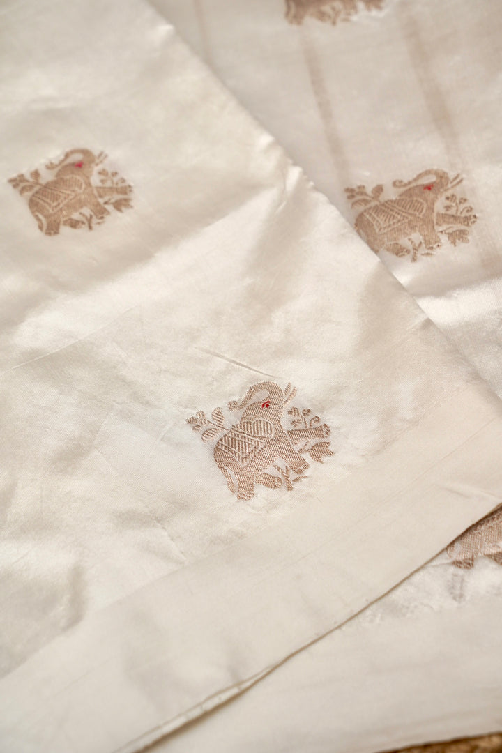 Handwoven Banarasi Pure Puna Silk Saree with Zari Woven Elephant Motifs