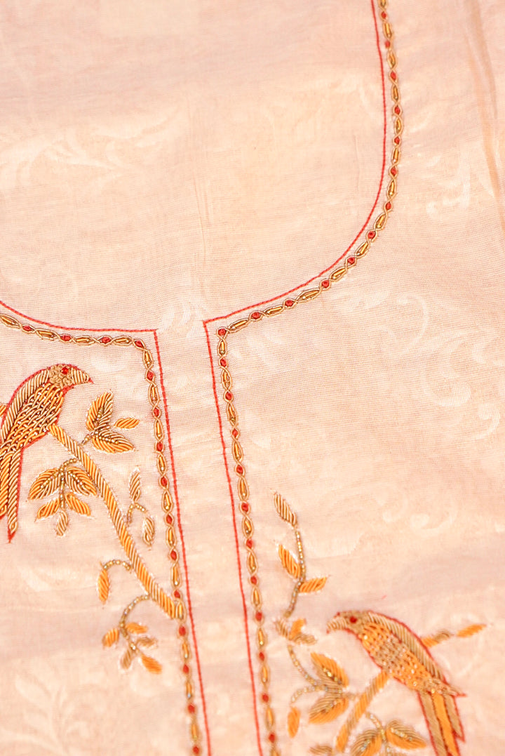 Radiant Rose Gold Chanderi Tissue Ensemble with Zardozi Detailing