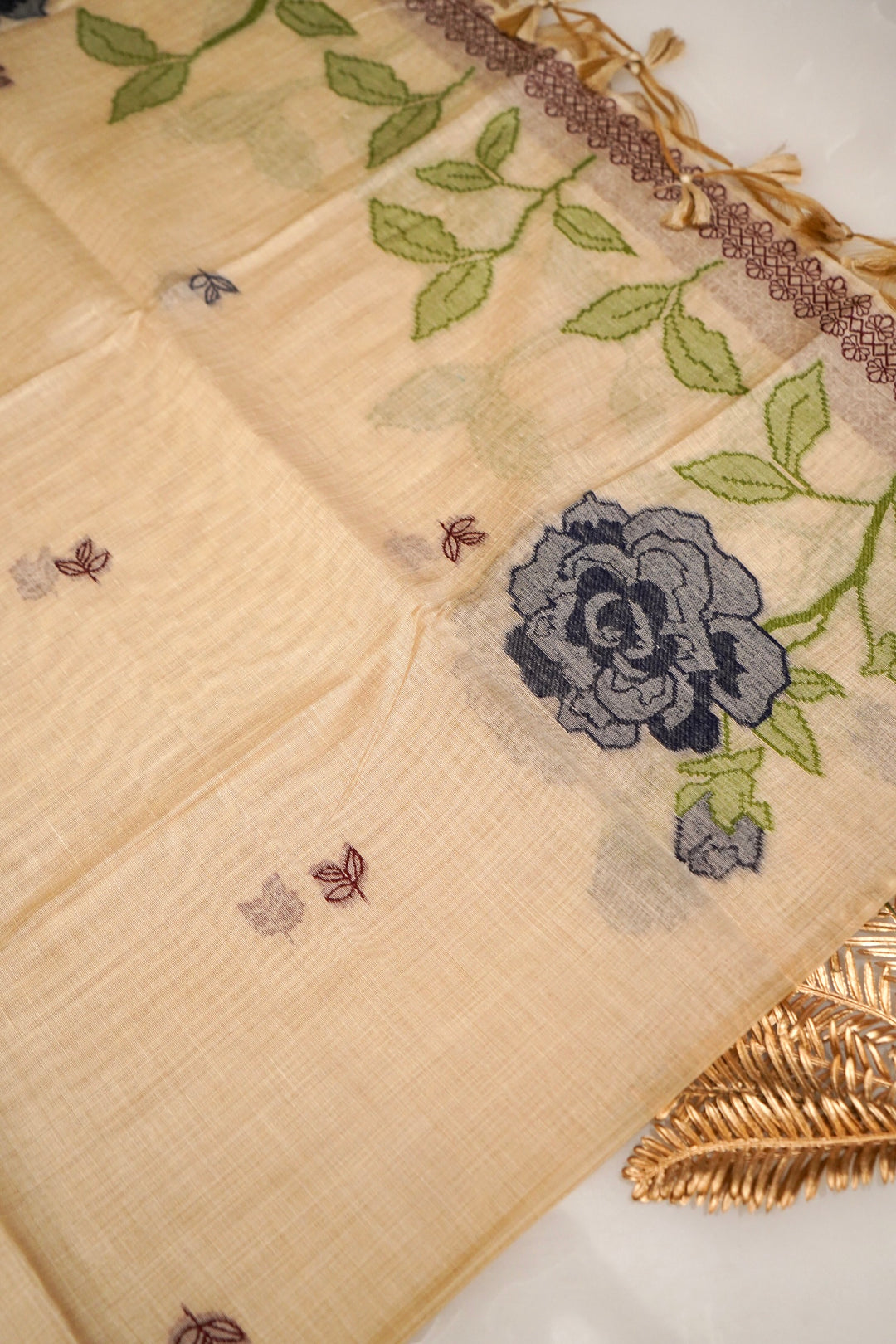 Elegant Beige Meenakari Floral Cotton Silk Suit Set