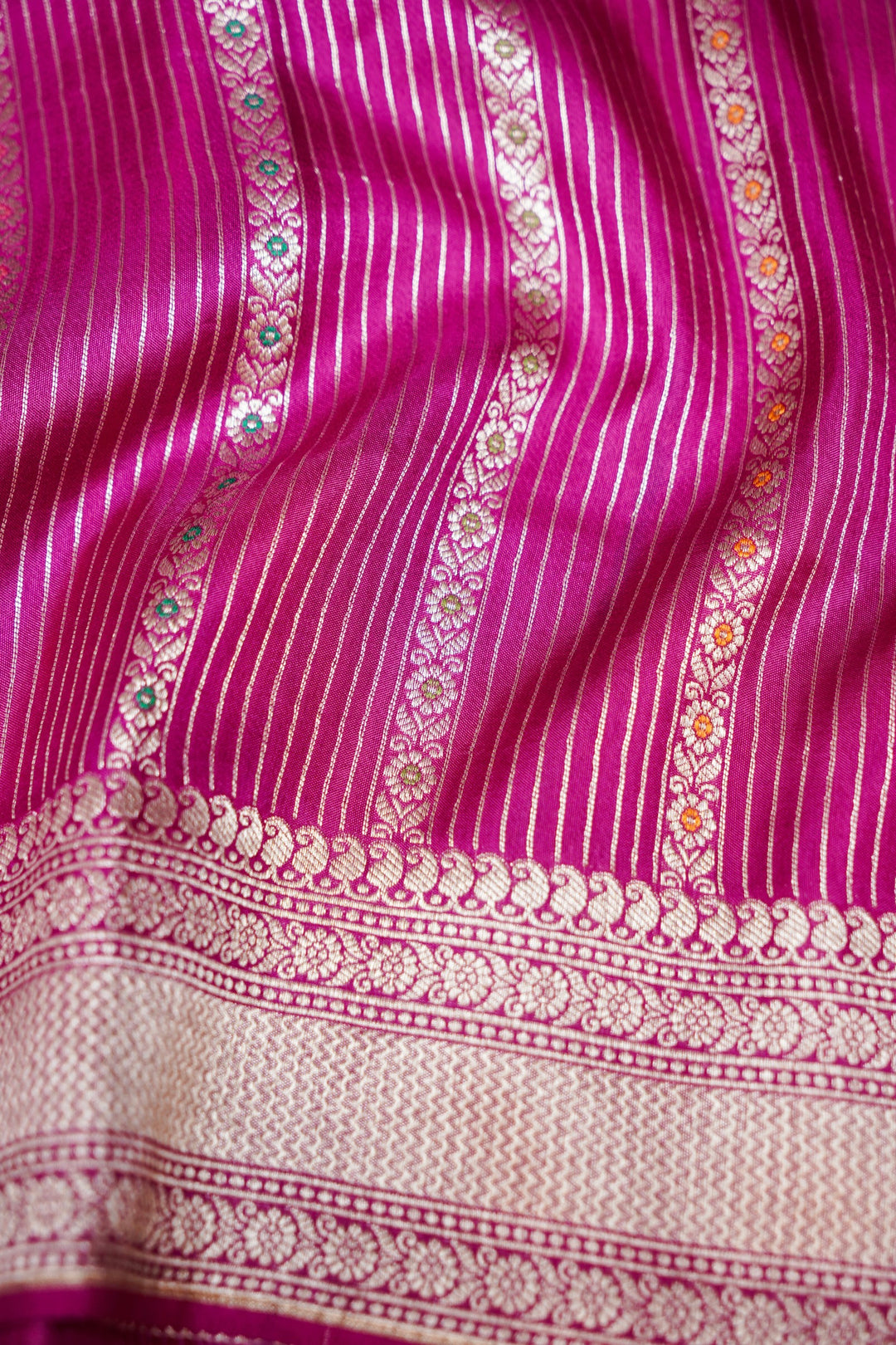 Magenta Banarasi Soft Silk Meenakari Stripes Saree