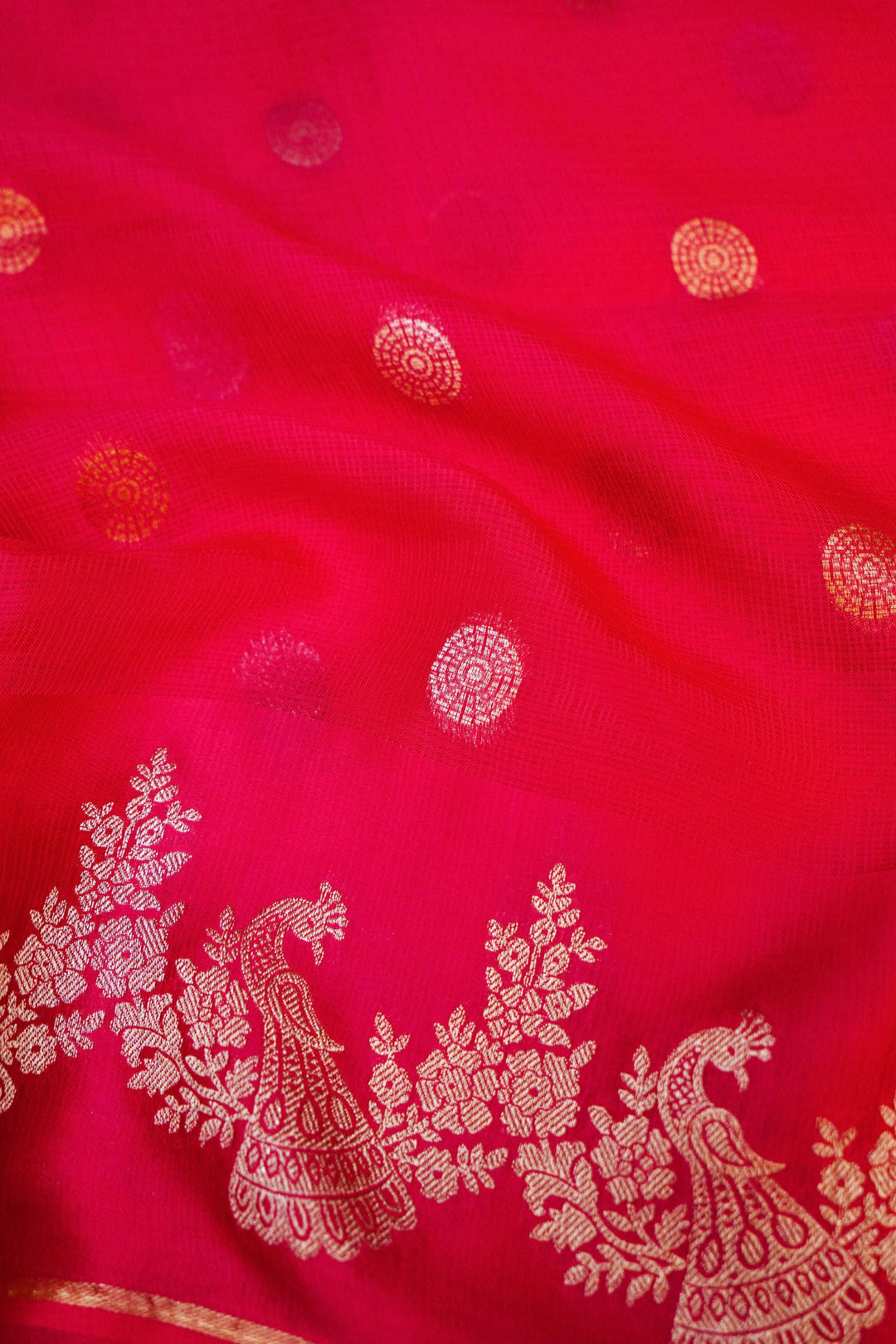 Pink Bridal Kota Check Saree with Birds Motif Silk Border