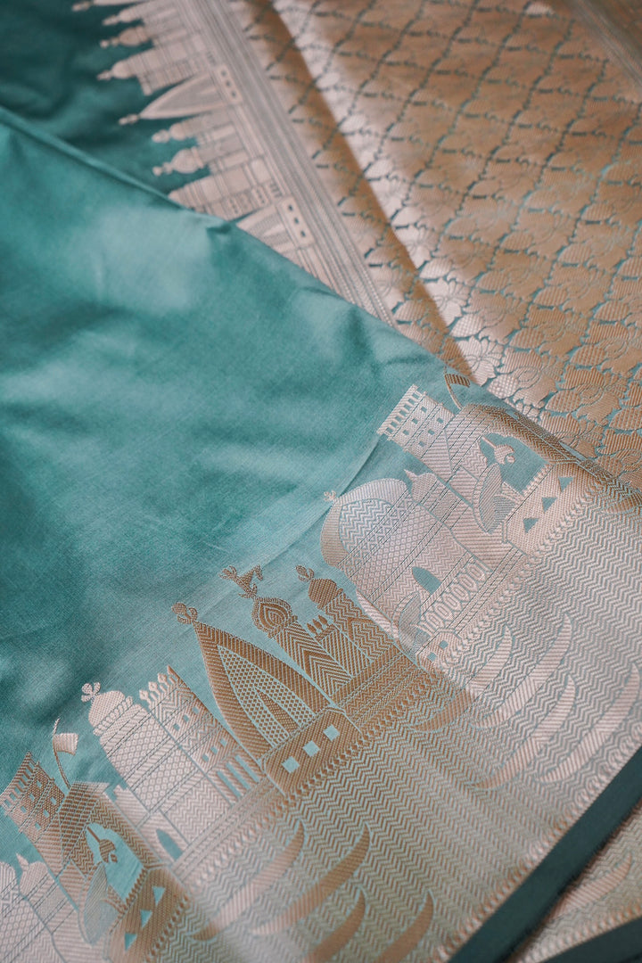 Blue Haze Cadet Blue Banarasi Modal Silk Saree View 3