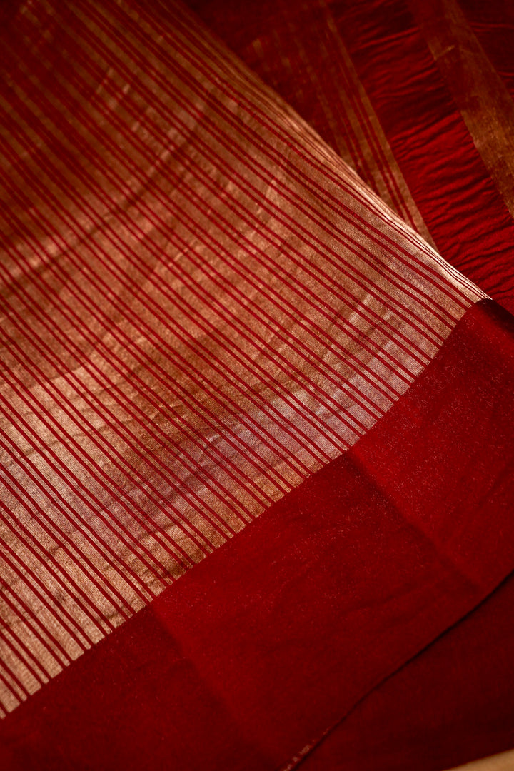 Maroon Stripe Luxe Banarasi Tissue Silk Saree View 3