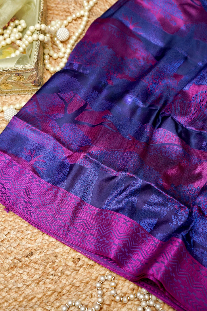 Purple Handwoven Pure Banarasi Tanchoi Silk Saree