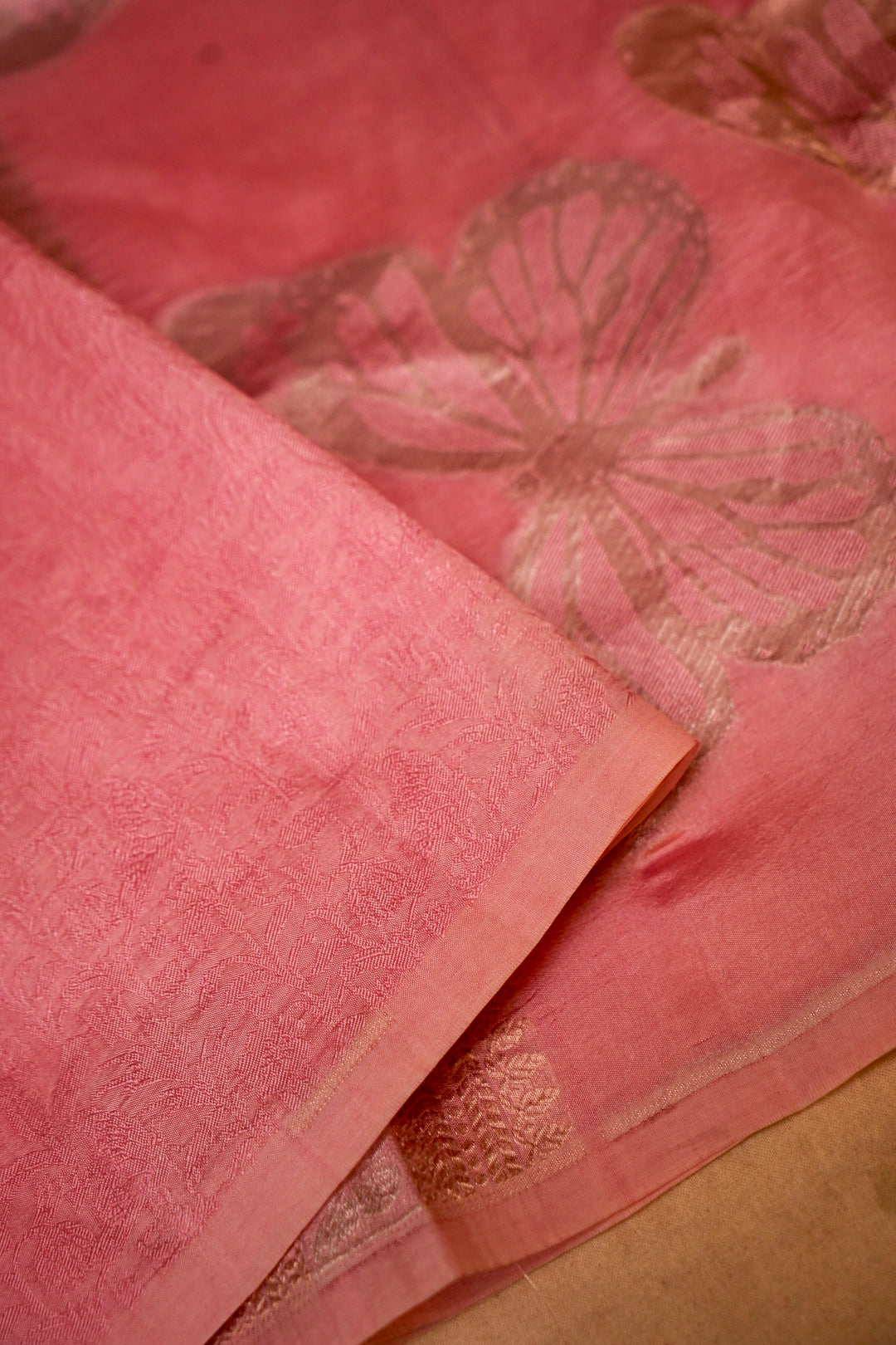 Blush Baby Pink Banarasi Handloom Pure Tanchoi Saree Border