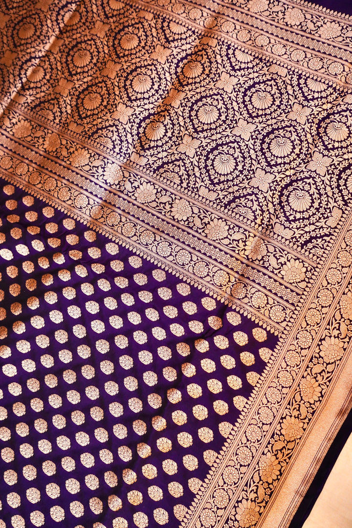 Handwoven Purple Bridal Banarasi Pure Katan Satan Silk Saree