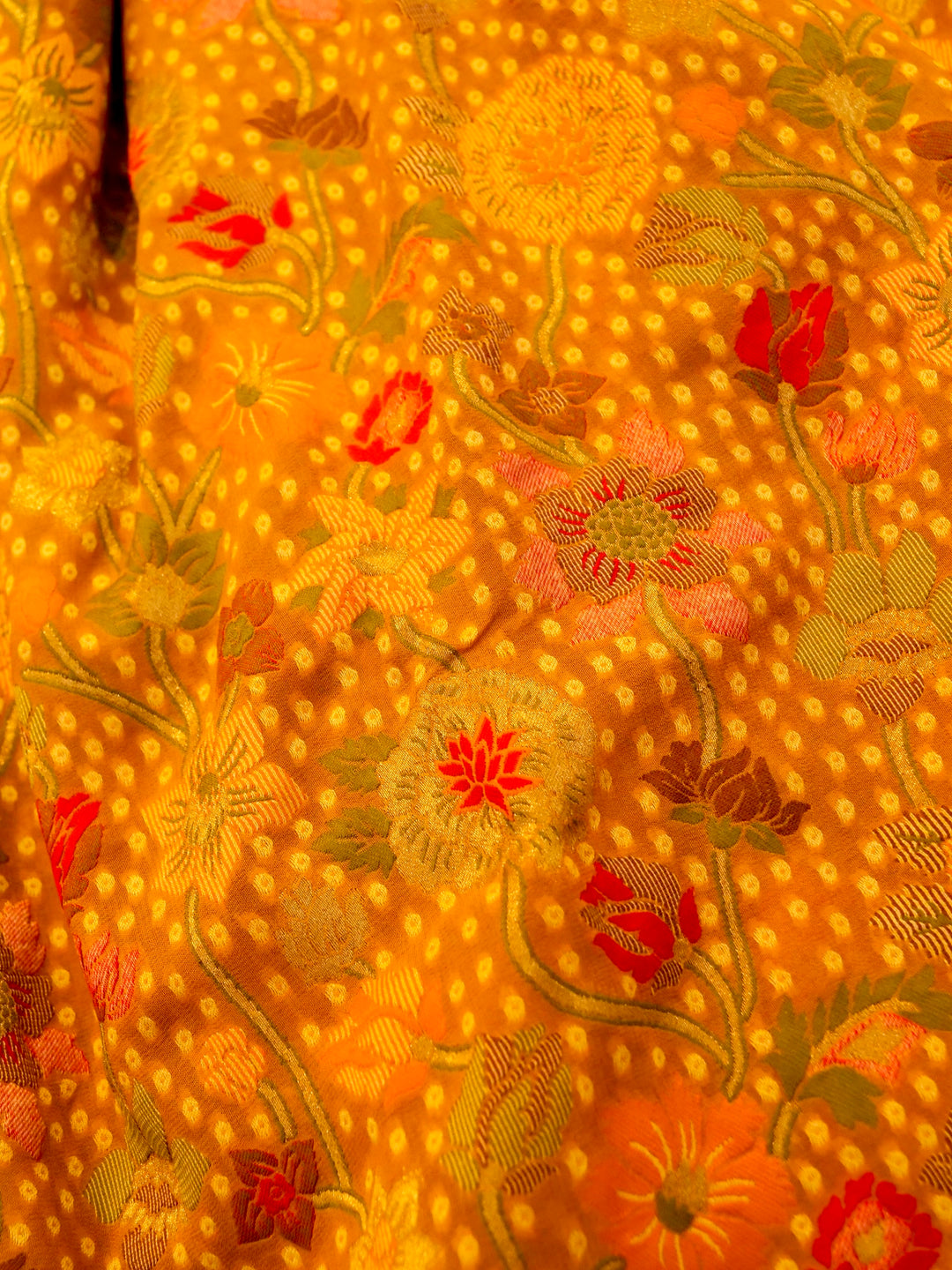 Mustard Yellow Khaddi Georgette Saree with Resham Weave Meenakari Jaal and Bandhani Booti