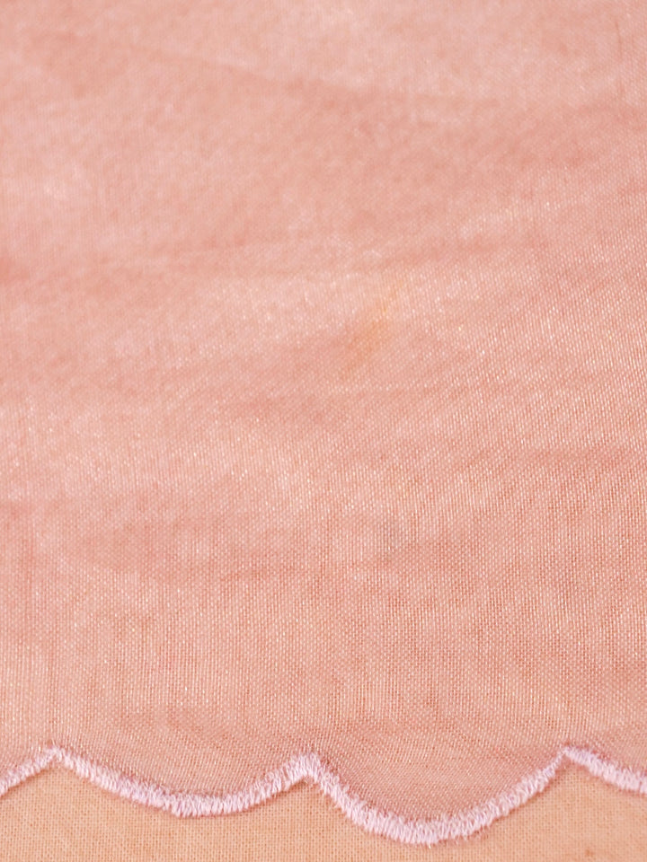 Rose Gold Pure Handloom Tissue Saree with Scallop Border Placement Appliqué Embroidery View 1
