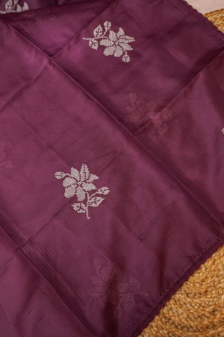 Onion Pink Pure Kota Suit Set with Cross Stitch Embroidery View 2