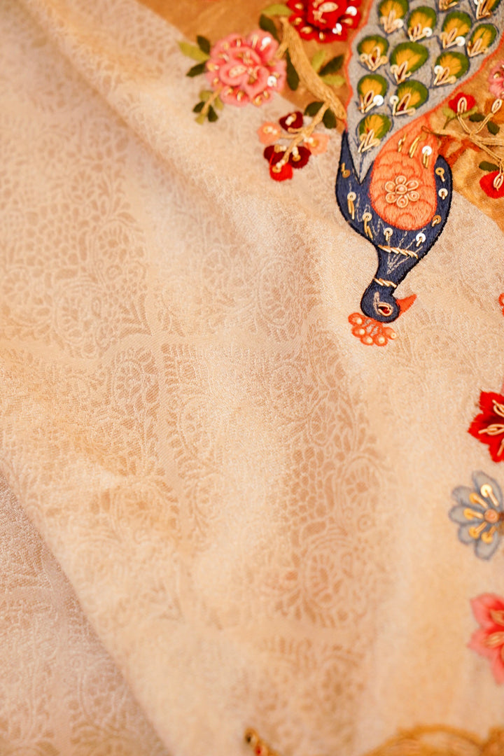 Banarasi Silver Soft Silk Brocade Saree with Meenakari Zardozi Embroidery