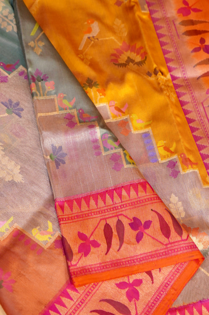 Pakshi Leher Of Handwoven Rangkat Banarasi Katan Silk Saree