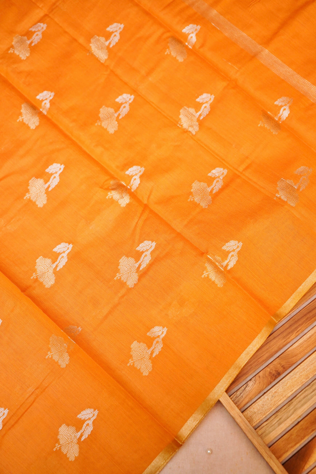Unstitched Beige Gold Pure Chanderi Silk Suit with Yellow Contrast Dupatta
