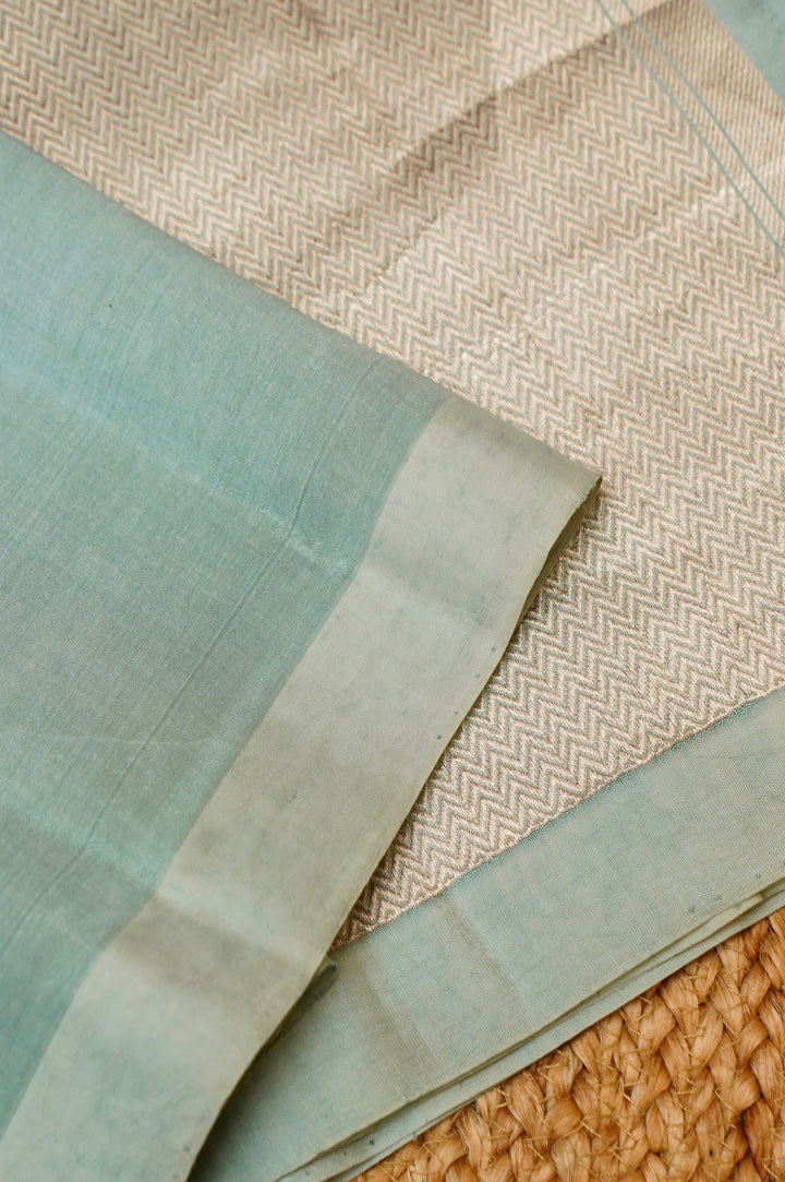 Sage Green Handwoven Banarasi Pure Katan Silk Elephant Motif Saree View 3