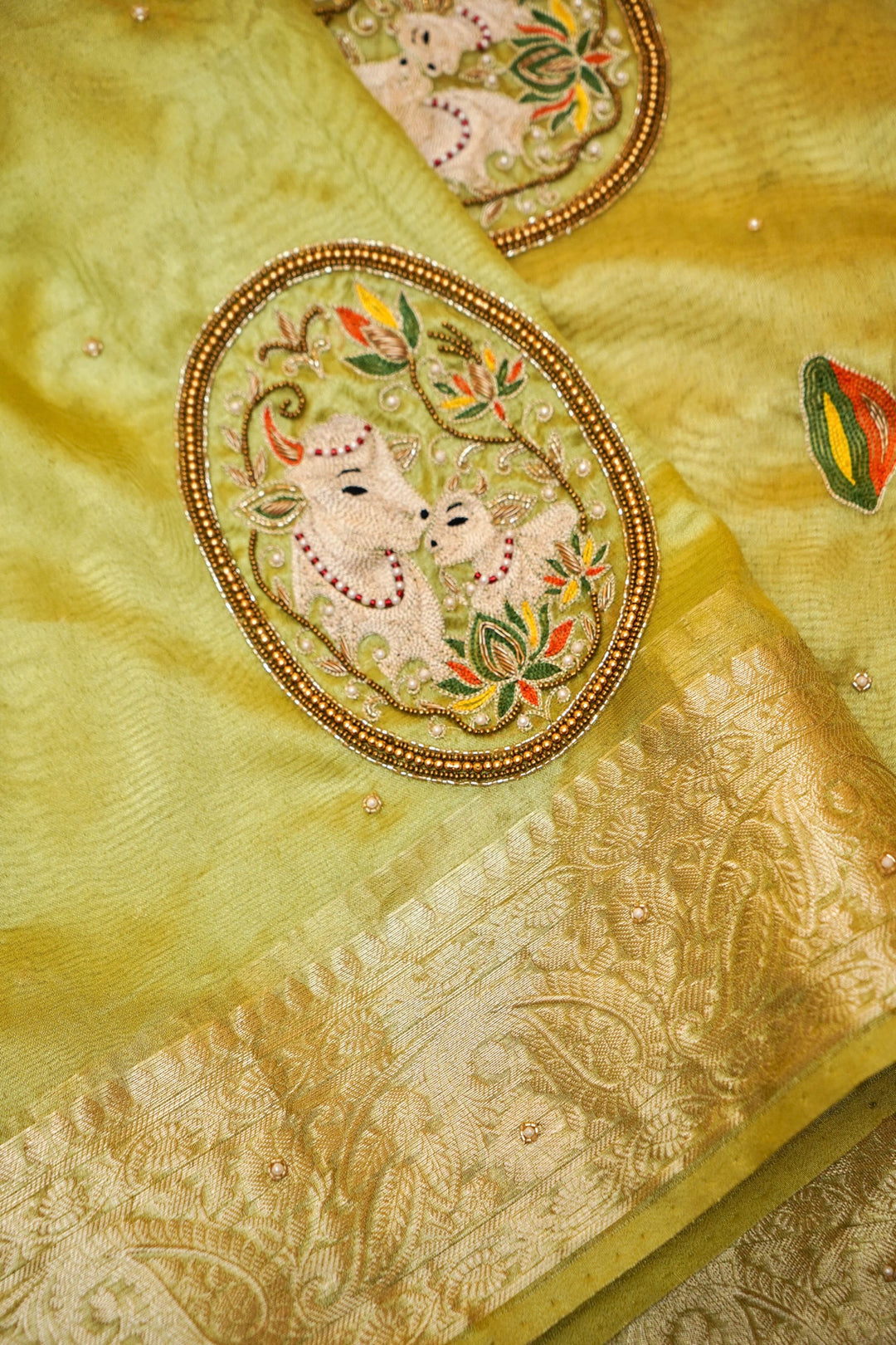 Maharani Tissue Silk Pichwai Pichwai Motif Saree in Mint Green Hue