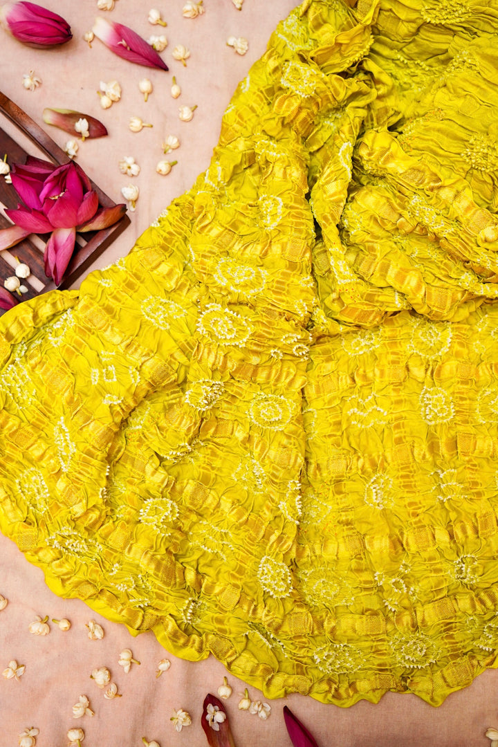 Sunny Elegance Yellow Gharchola Silk Saree for Haldi Ceremony with Zari Checks