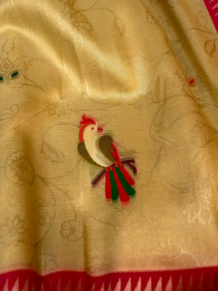 Bird Motif Handwoven Banarasi Paithani Tissue Silk Saree