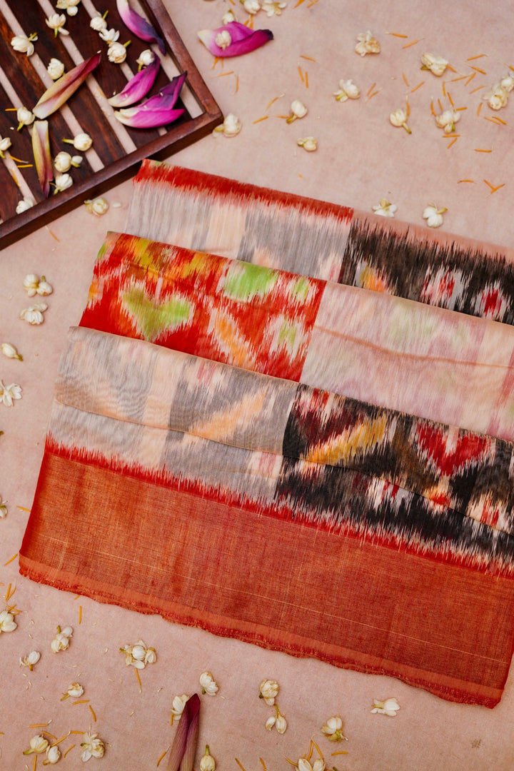 Cream Banarasi Patola Cotton Silk Saree with Multi-Coloured Checks