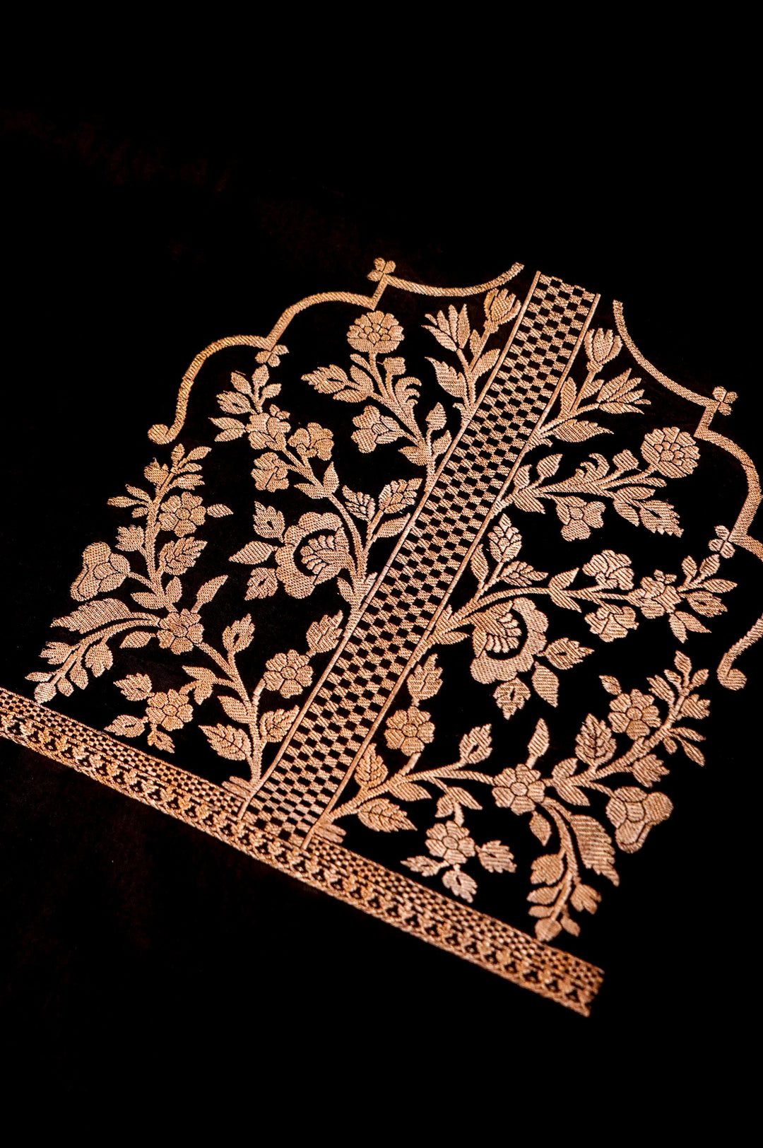 Pure Katan Silk Co-Ord Set Fabric – Regal Floral Arch Jaal | Gold Zari &amp; Thread Weaving