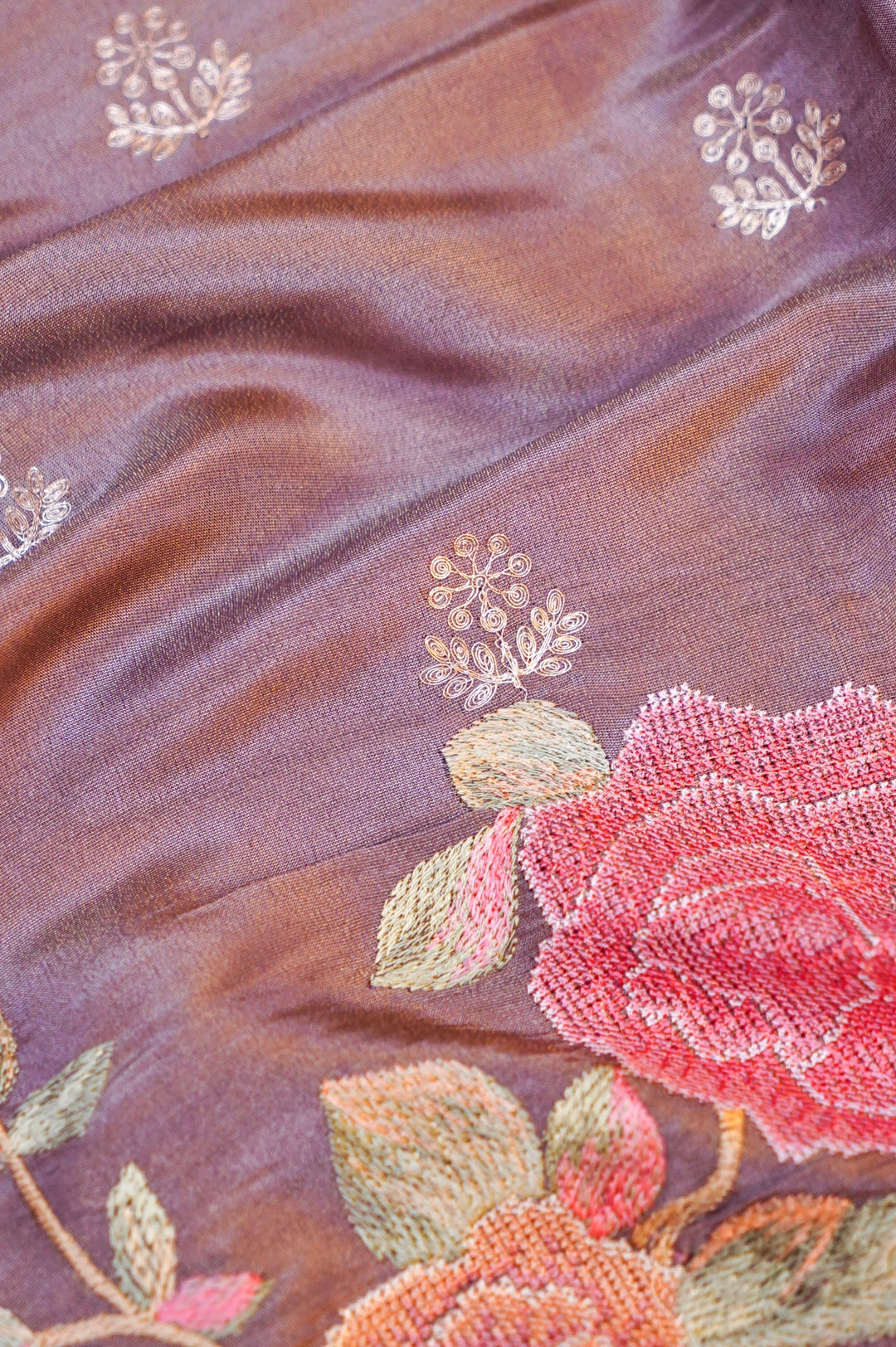 Dark Mauve Crepe Tissue Silk Suit Set with Pitta Zari and embroidery Work