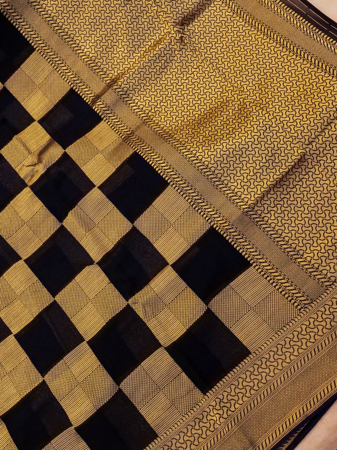 Elegant Black Banarasi Khaddi Georgette Saree with Exquisite Zari Weave Checks