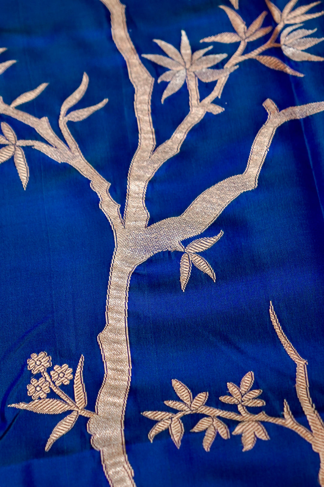 Royal Blue Satin Silk Raw Mango Inspired Cord Set with Sona Rupa Zari Weave View 4