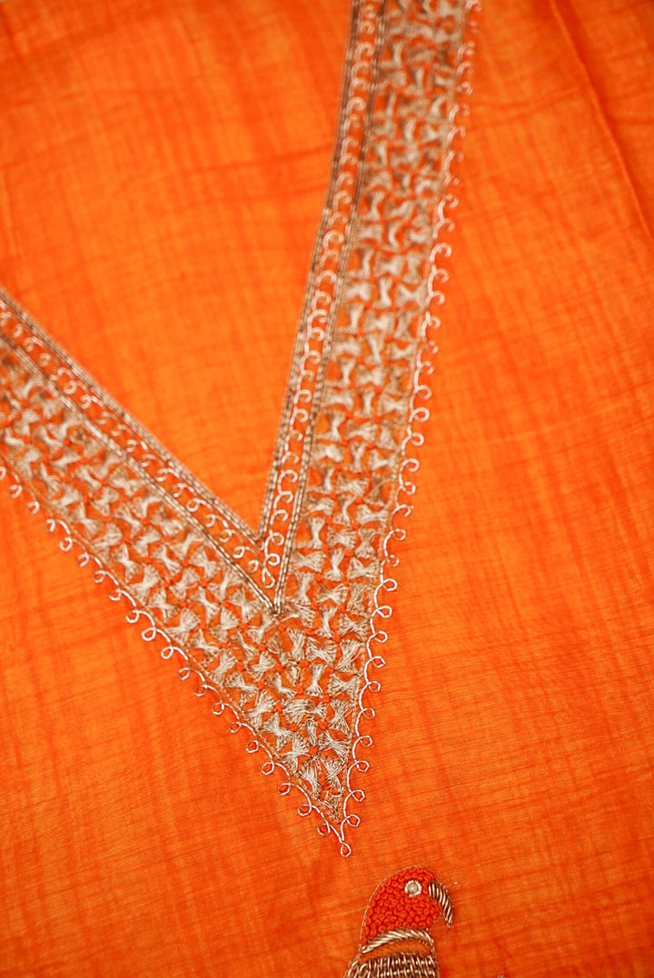 Mustard Yellow Pure Chanderi Silk Suit with Zardozi and Gotta Lace Work