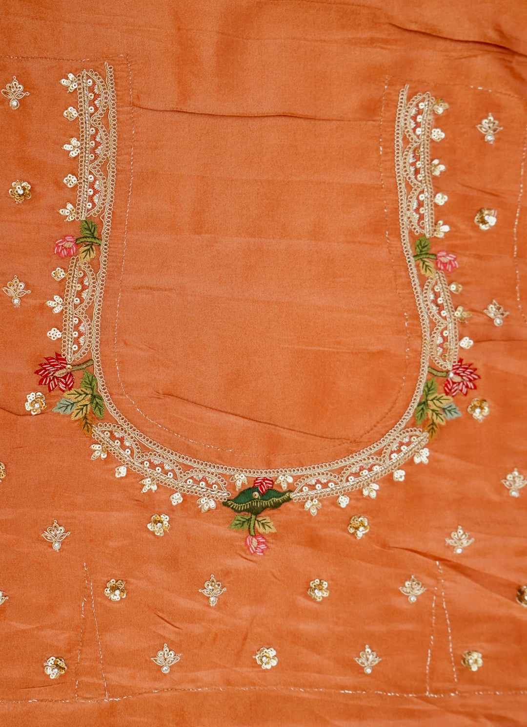 Beige Gold and Orange Lehenga Pattern Half Half Tissue Silk Meenakari Embroidery Saree View 12