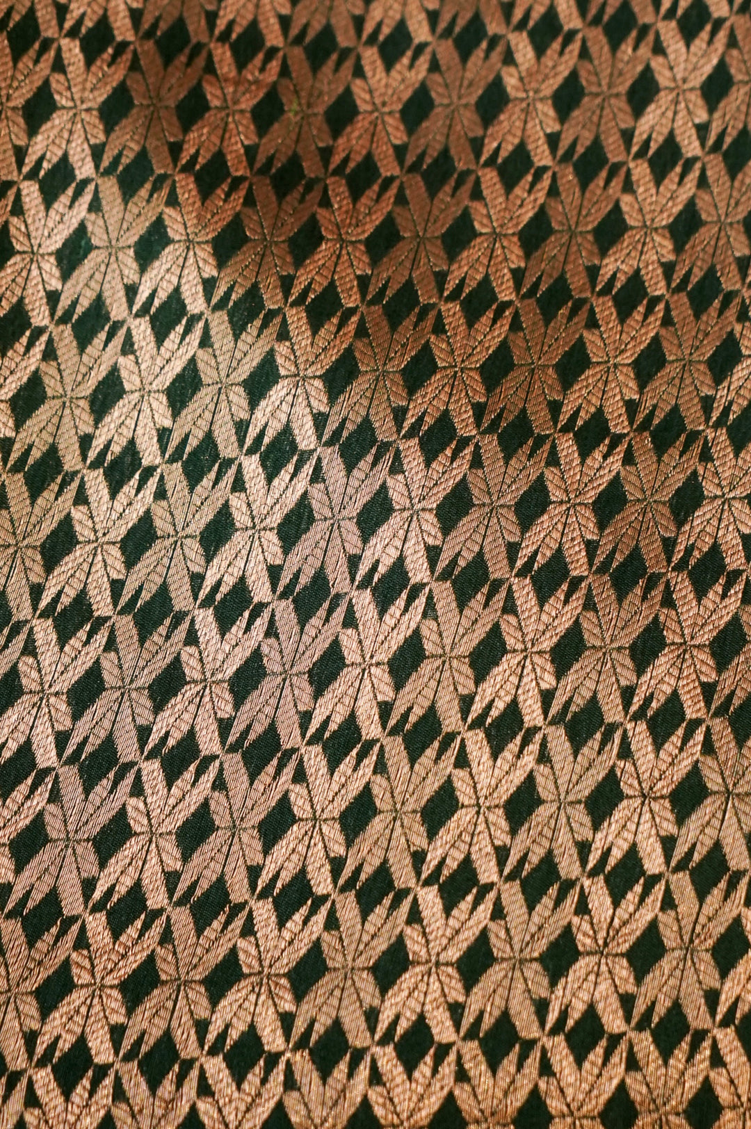 Pure Banarasi Silk Saree with Stripes & Shibori Weaving in Bottle Green